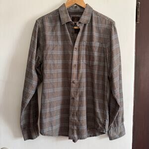 PRANA | Men's Brown and Gray Flannel Plaid Shirt Medium